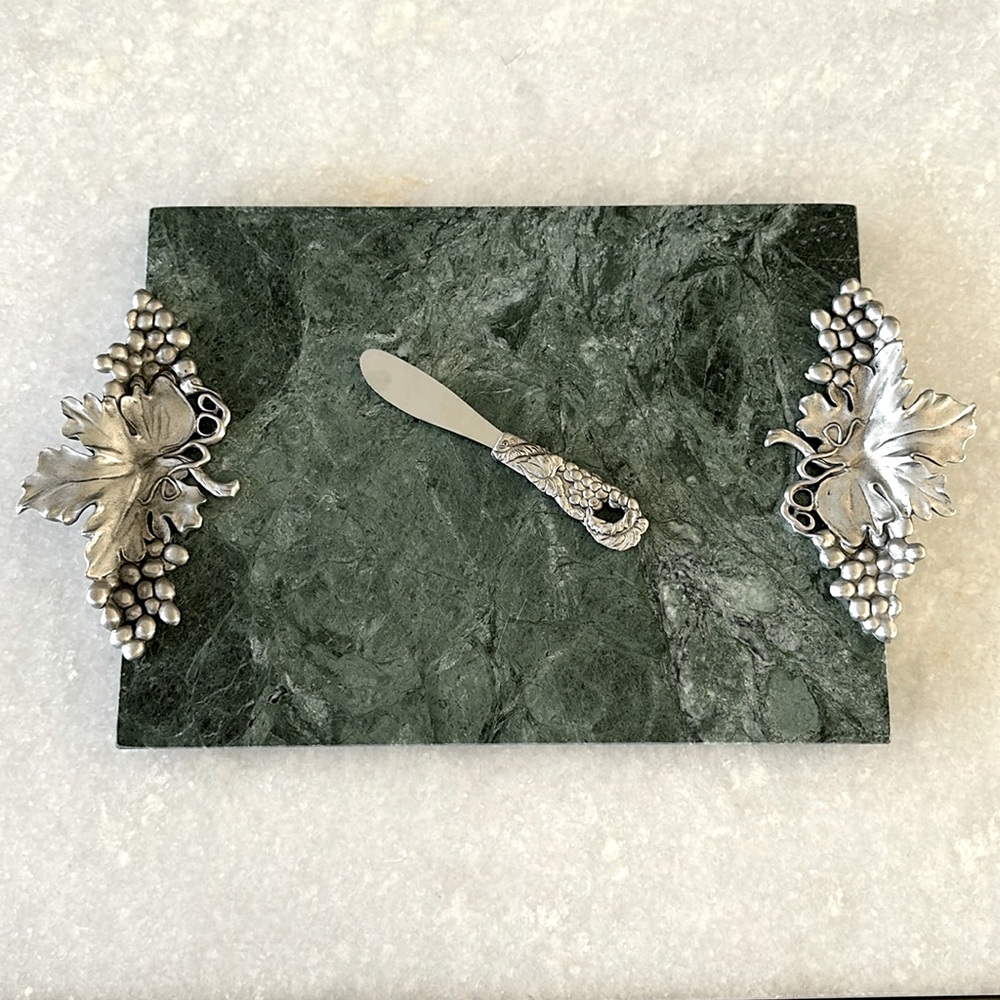 Seagull Pewter Green Marble Grapes Design Serving Cheese Board Set